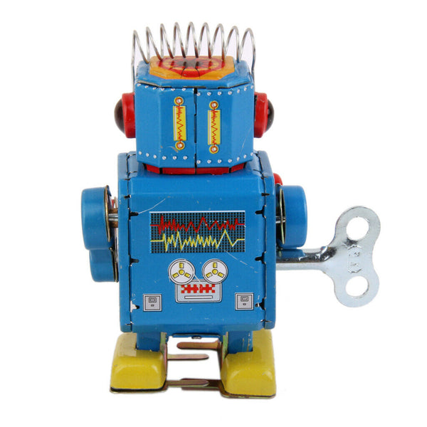 4x Retro Windup Walking Drum Robots Clockwork Tin Adults Toys Gifts Room Decor