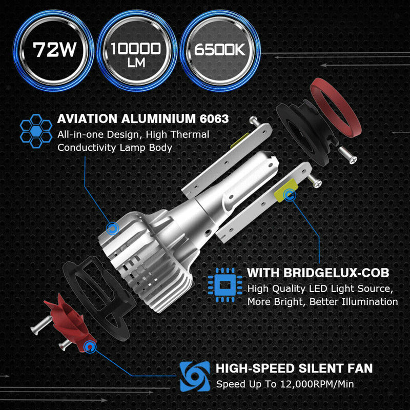 2Pcs H11 Led Headlight Bulbs Automotive Headlamp Conversion Kit Replacement