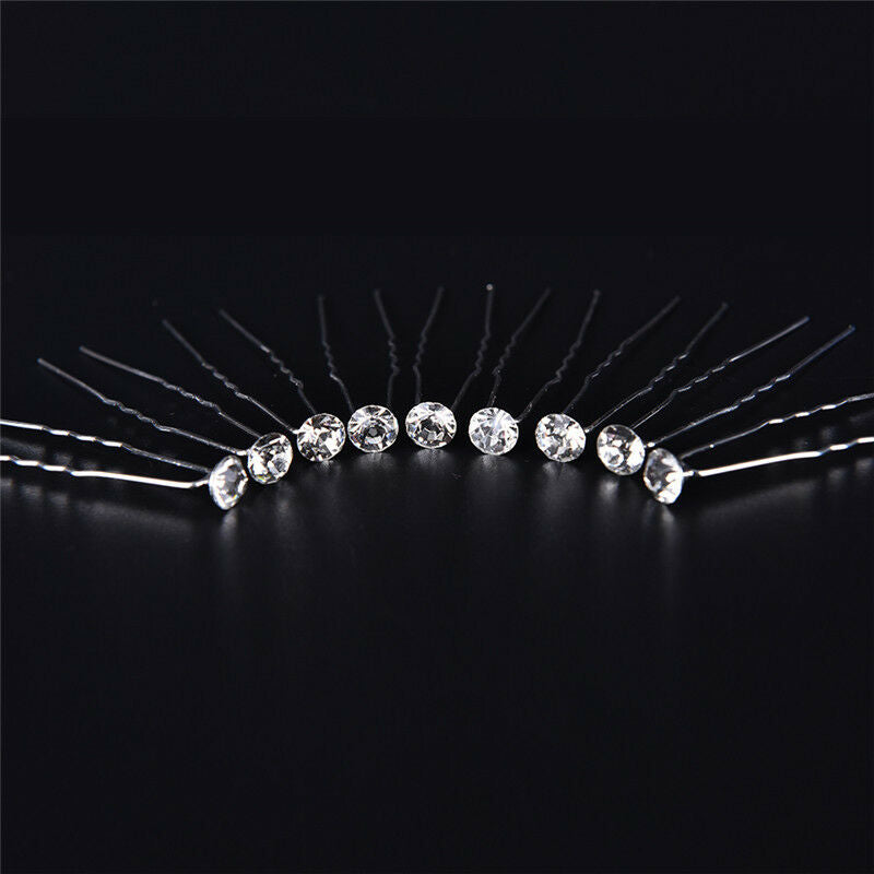 20PCS Clear Crystal Rhinestone Diamante Wedding Bridal Prom Hair Pins Hairpin MO