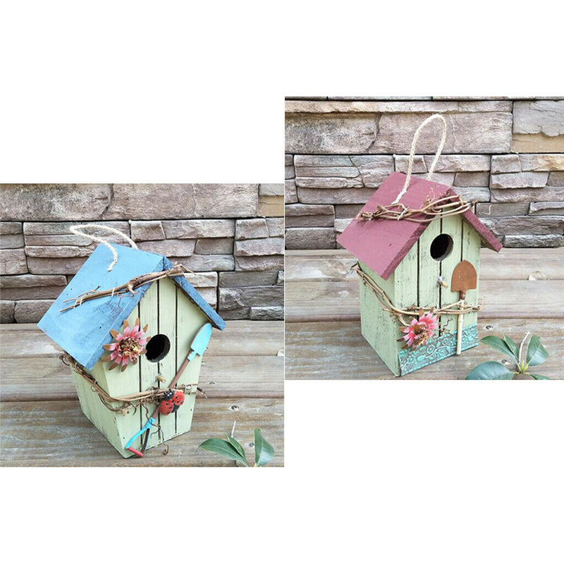 2 x Rustic Country Style Wooden Decorative Bird House, Hanging Birdhouse Condo