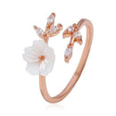 Fashion Zircon Crystal Leaf Flower Crystal Finger Open Rings Women Jewelry Gift