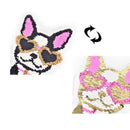 dog wearing heart glasses reversible change color sequins sew on patches LJ