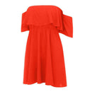 Plus Size Off Shoulder Boat Neck Women Dress Frill Pure Color Dresses (XL) A