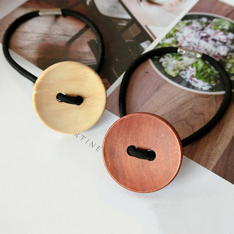 3pcs Women Simple Wood Elastic Hair Tie Rope Band Ponytail Holder Buttons  Z
