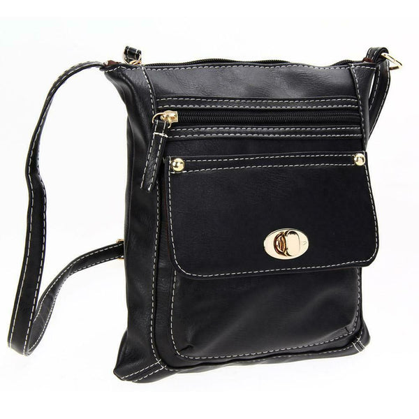 Fashion Women Shoulder Bag Satchel Crossbody Bags PU Sling Handbag (Black)