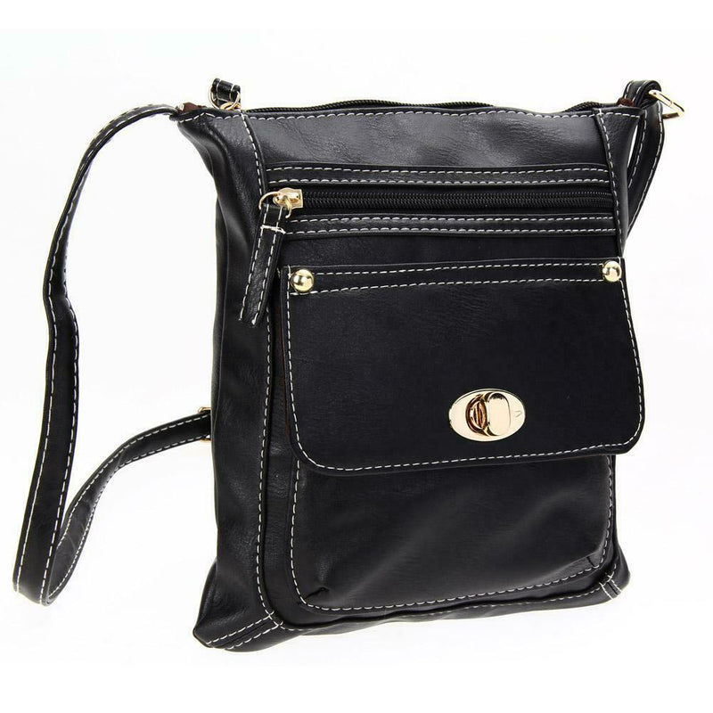 Fashion Women Shoulder Bag Satchel Crossbody Bags PU Sling Handbag (Black)