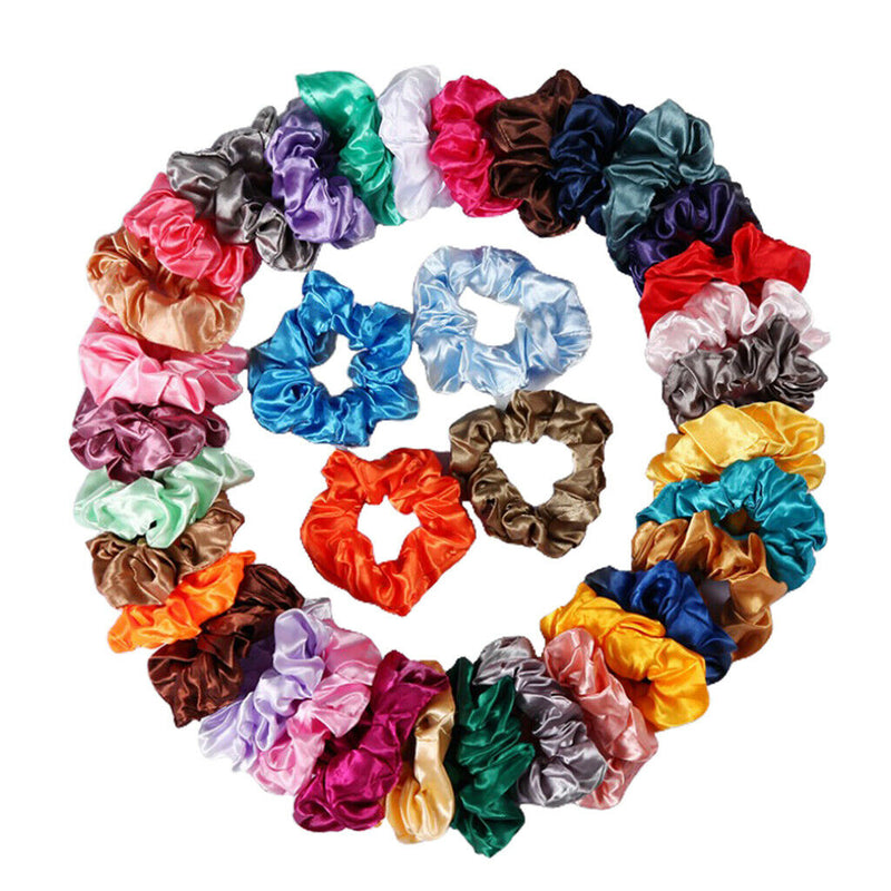 100x Colorful Satin Silky Scrunchies Hairband Womens Girls Ponytail Holder