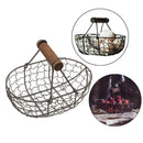 Iron Retro Fruit Egg Bread Storage Basket Wood Handle Kitchen Organizer