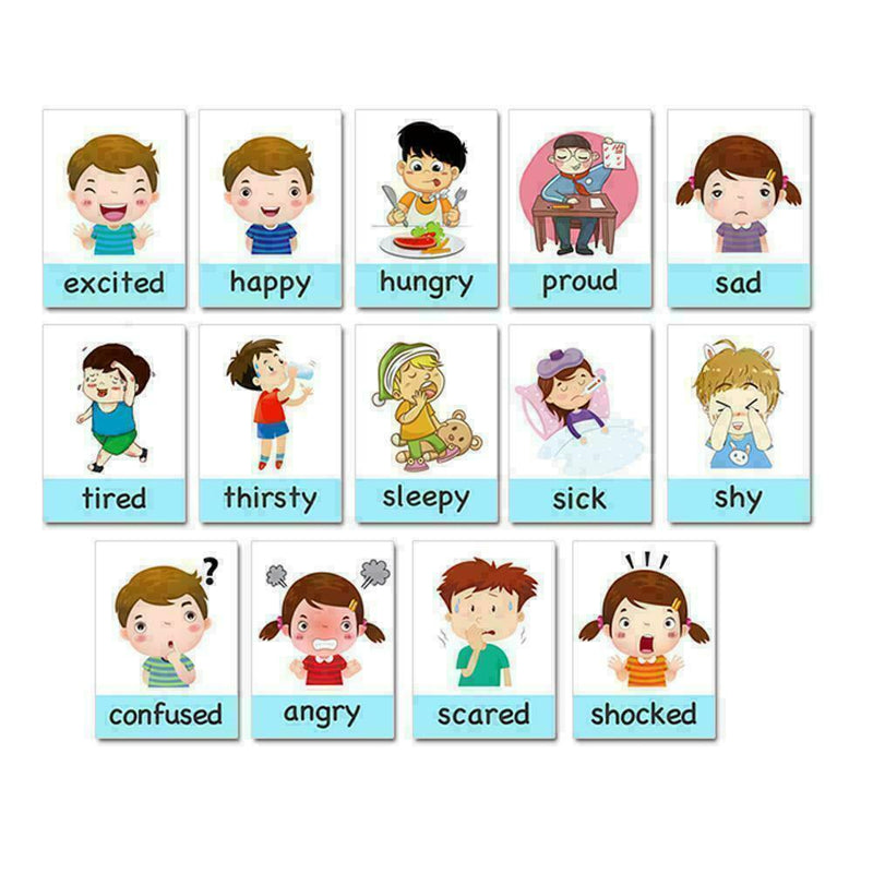 14 X Emotion Cards Early Childhood Cartoon English Education Emotional Card P3N6