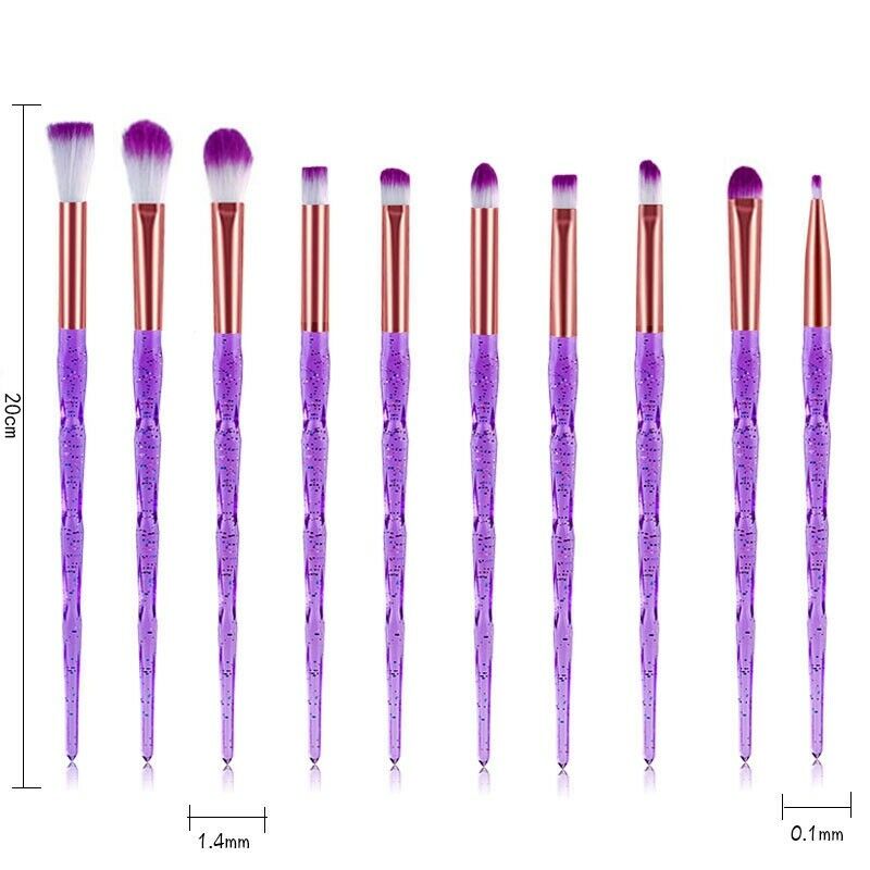 10Pcs Diamond Handle Makeup Brushes Set Crystal Spiral Handle Foundation Bl P5P3