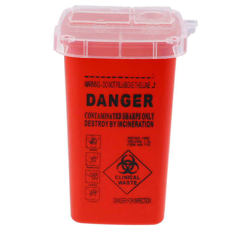 Red Sharps Container Biohazard Needle Disposal for Medical Dental Tattoo Tosp