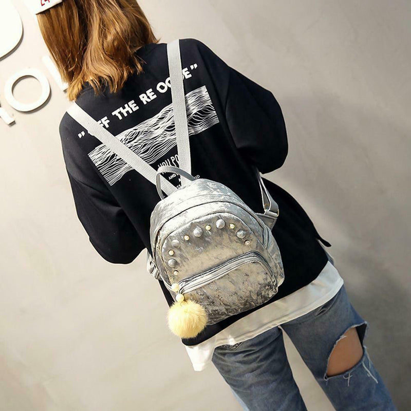 New Fashion Women Mini Velvet Backpack Casual Schoolbag For Teenage Girls