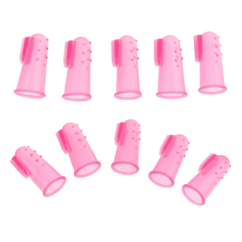 10 Pcs Dog Finger Toothbrush Dental Hygiene Finger Brushes for Dog Cat Pink