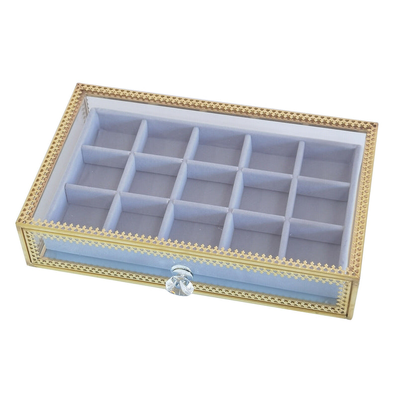 Glass Lidded Jewelry Box Bracelet Keepsake Decorative Display Tray Clear Box