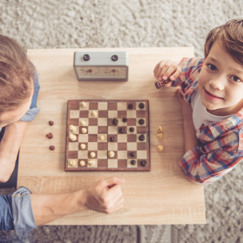 3 in 1 Wooden International Folding Chess Set Board Game Fun Toys (34x34cm)