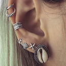 7pcs Bohemian Ear Cuffs Clips Stud Earrings Rock Star Metal Shell Anchor
