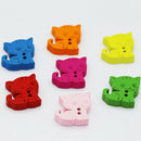 100Pcs Cute Wooden 2-Holes Sewing Buttons Cartoon Cat Crafts Scrapbooking