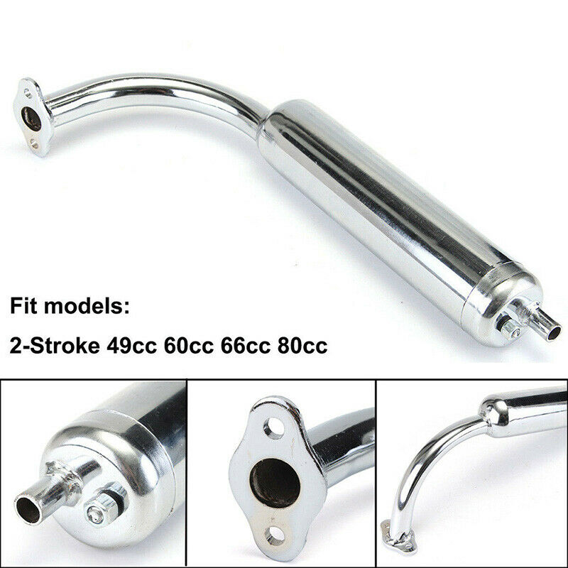 Chrome Muffler Exhaust Pipe 2-Stroke Motorized Bicycle Bike 49cc 60cc 66cc 80 BX