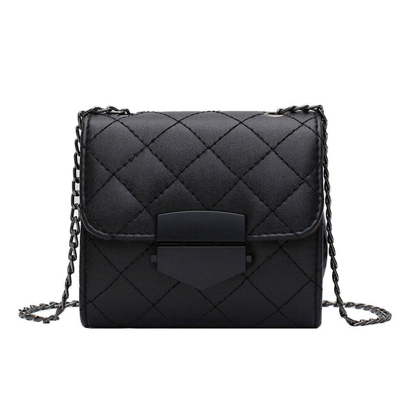 Women PU Leather Messenger Bag Chain Small Shoulder Satchel Bags (Black)