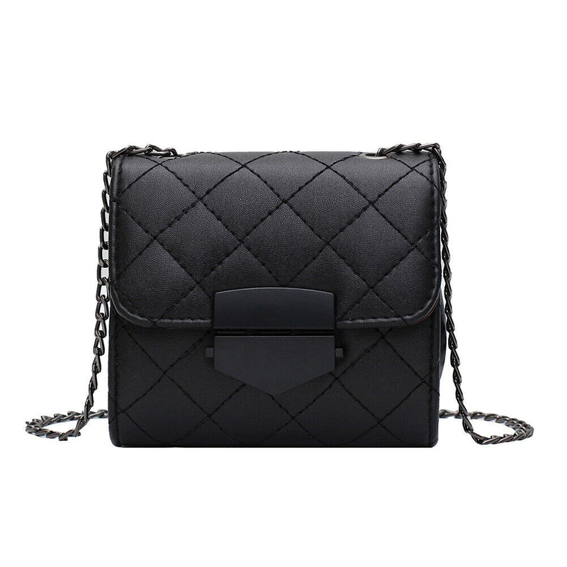 Women PU Leather Messenger Bag Chain Small Shoulder Satchel Bags (Black)
