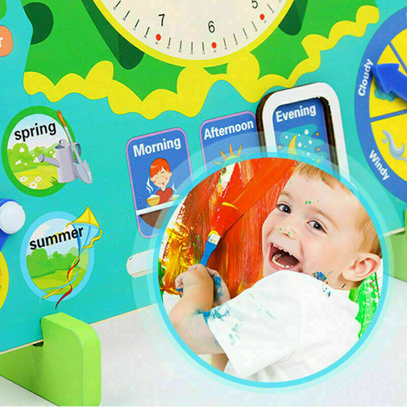 Wooden Calendar Clock Educational Weather Season Toys Clock Learning For Ki Y6K4