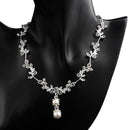 Women Leaf Flower Wedding Bridal Bride Jewelry Crystal Necklace Earrings Set