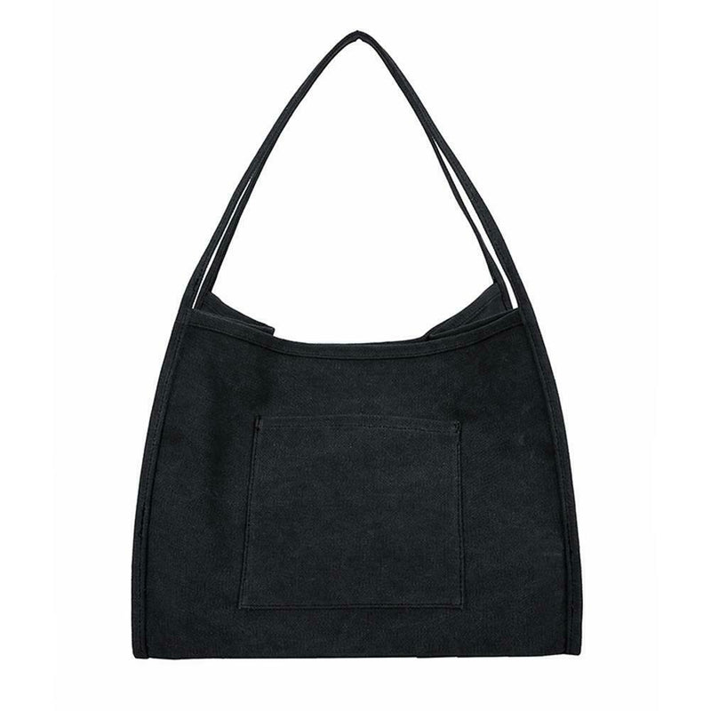 Solid Color Shoulder Handbags Canvas Women Large Top-handle Bags (Black) A