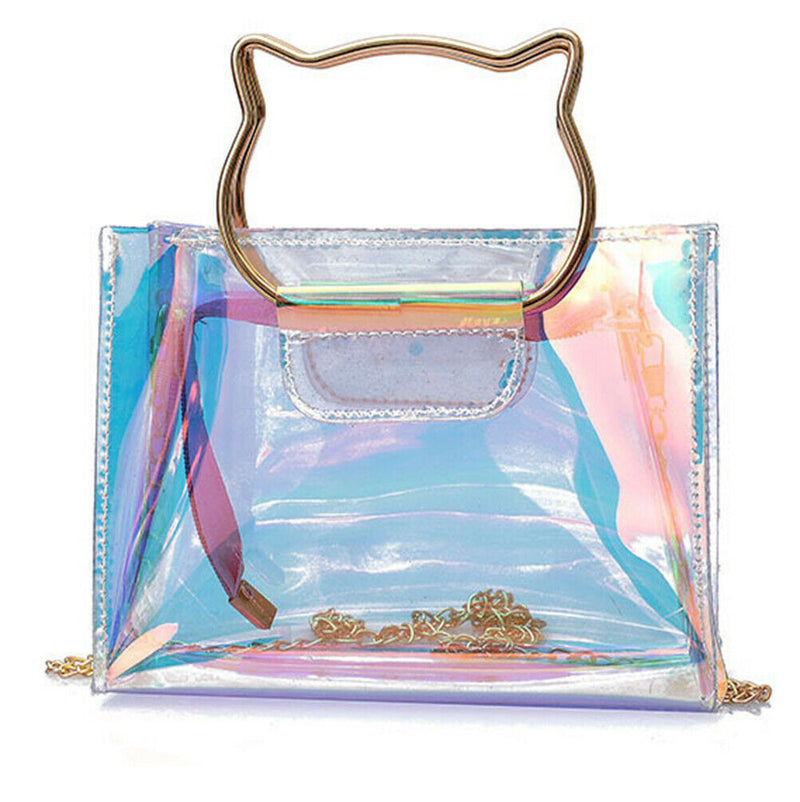 Cat ear pattern Trendy jelly sling bag metal chain single strap bag summe Kw
