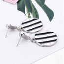 Black White Striped Pendant Earrings Women'S Statement Round Pendant Earrin R5P2