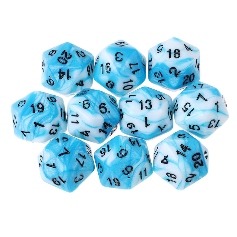 10pcs 20 Sided 14mm D20 Opaque RPG Dice - Double Colors Acrylic Dies