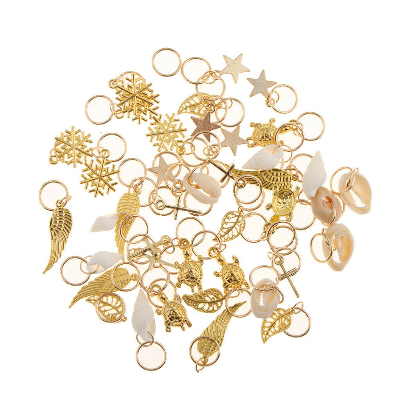 50pcs Hair  Braid Rings Shell Feather Cross Hair Loops Clips Accessories