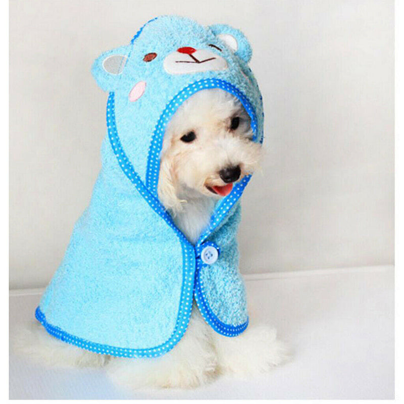 Pet Dog Cat Bear Design Puppy Bath Towel Bathrobes Pajamas Blanket Blue M