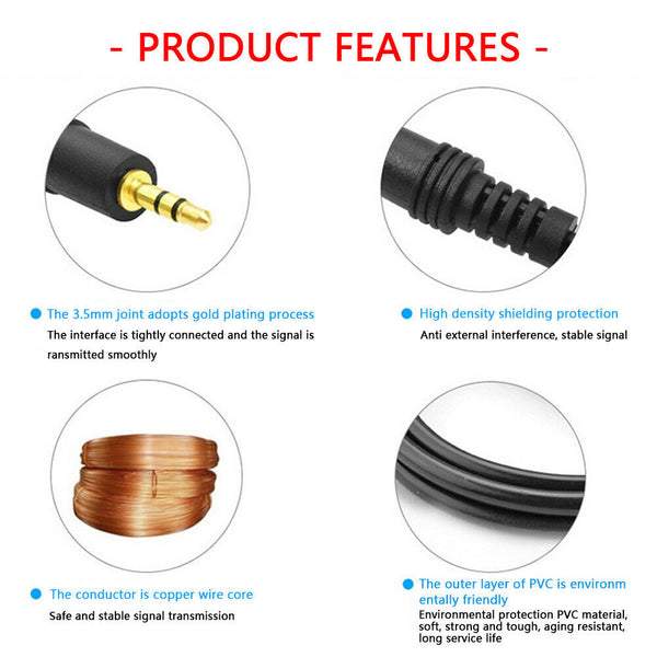 3.5mm AUX Cable Male to Male Audio Cord Line for Speaker Headphones (Black)
