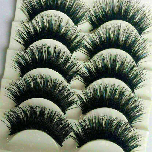 5 Pairs Blue+Black Long Thick Cross False Eyelashes lashes Handmade Makeup F8B8