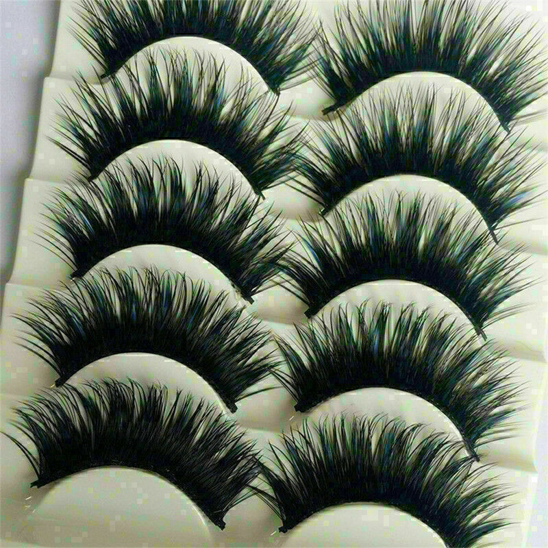 5 Pairs Blue+Black Long Thick Cross False Eyelashes lashes Handmade Makeup F8B8