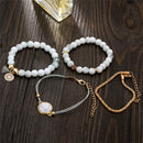 Trendy Women Bohemian Multilayer Marble Beaded Tassel Pendant Chain Bracelet Set
