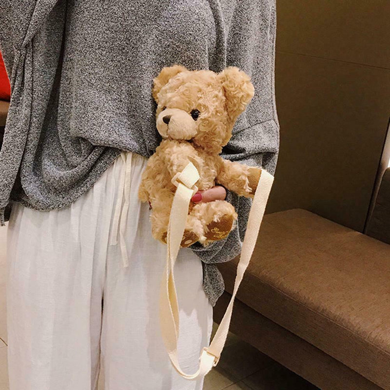 Lovely Cartoon Bear Messenger Handbags Women Girls Faux Fur Shoulder Bags