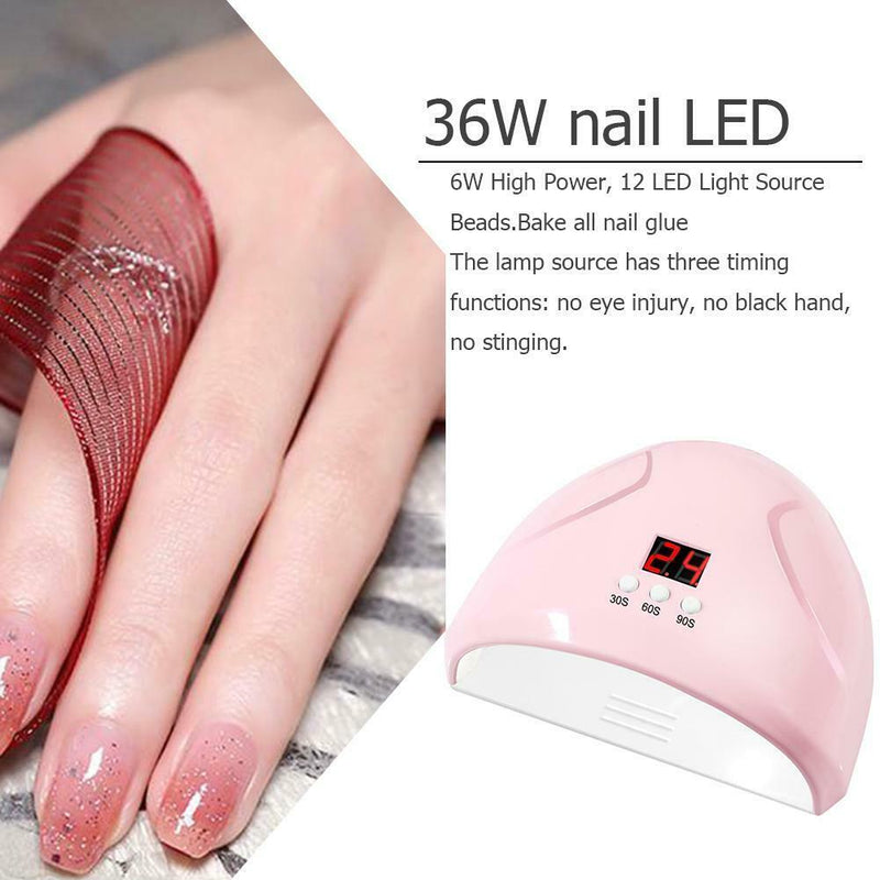 12 LED 36W Nail Art Dryer Light Manicure Drying Gel Polish UV Lamp (Pink) SN9F
