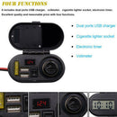 12/24V Motorcycle Cigarette Lighter Socket +Dual USB Charger Power-Port +Switch-