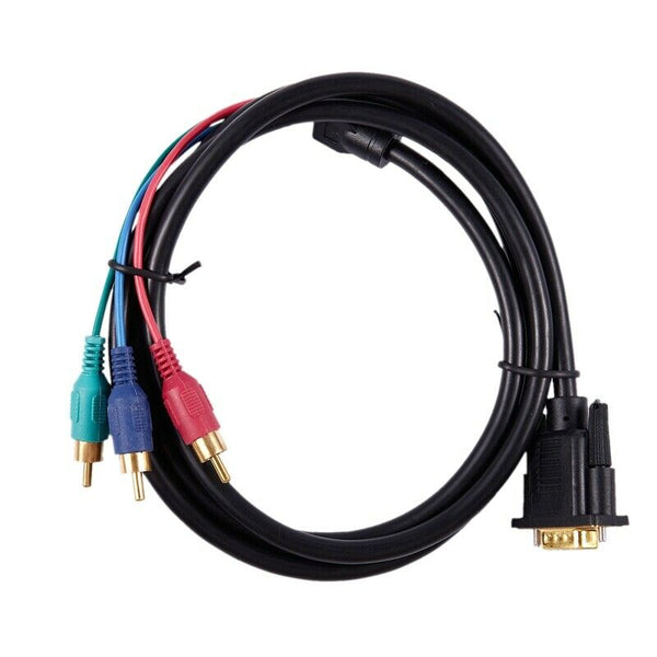 1.5M 4.9Ft VGA 15 Pin Male to 3 RCA RGB Male Video Cable Adapter Black Q3R2