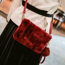 Women Clutch Fur Plush Bag Casual Handbag Winter Crossbody Bag(Wine Red)