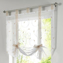 Beige Tap Top Window Curtains Tie-Up Roman Curtain Embroidery Voile 80x140cm