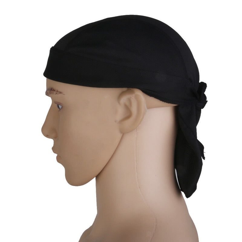 Black Head Wrap Tie Back Bandana DOO RAG Hat Pirate Scarf Biker Cycling Cap