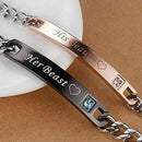 His Beauty Her Beast Alloy His and Her Bracelet Matching Cuban Link Chain W