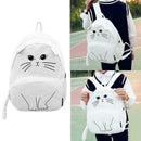Women Canvas Lovely Cute Cartoon Cat Backpack Students School Bag(White)