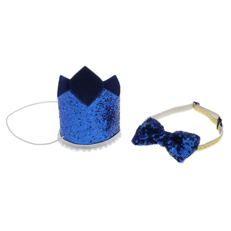 2x Dog Cat Birthday Crown Hat Cap Pet Bow Tie Costume Headband Accessories