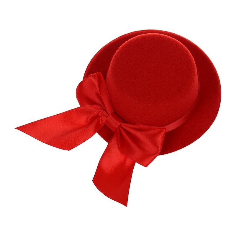 Ladies Mini Top Hat Fascinator Burlesque Millinery w/ Bowk - Red M6P1