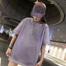 Fashion Women Bling Solid Short Sleeve Loose T-Shirts Long Tops (Purple L)