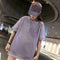 Fashion Women Bling Solid Short Sleeve Loose T-Shirts Long Tops (Purple L)