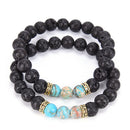 2 PC Lava Stone Beads Natural Stone Bracelet Set Unisex Stretch Yoga LJ